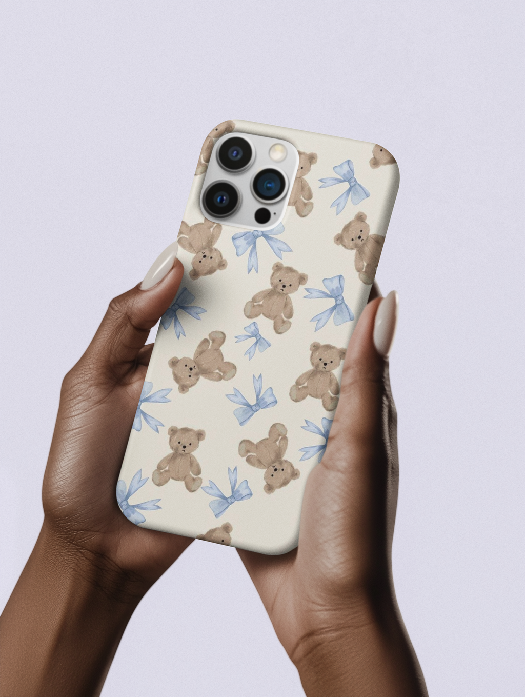 Teddy Bear Pattern Phone Case — Cute Blue Bow Baby Shower Gift