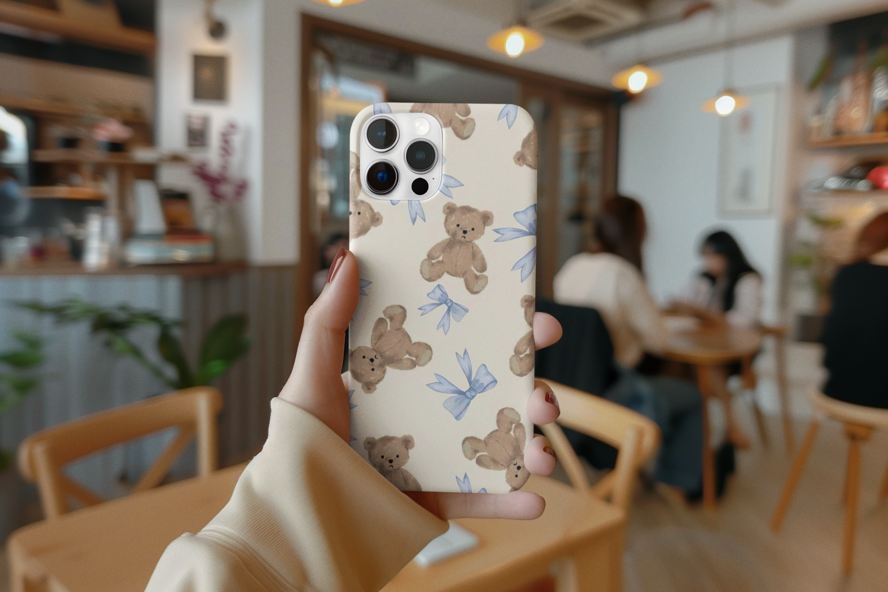 Teddy Bear Pattern Phone Case — Cute Blue Bow Baby Shower Gift