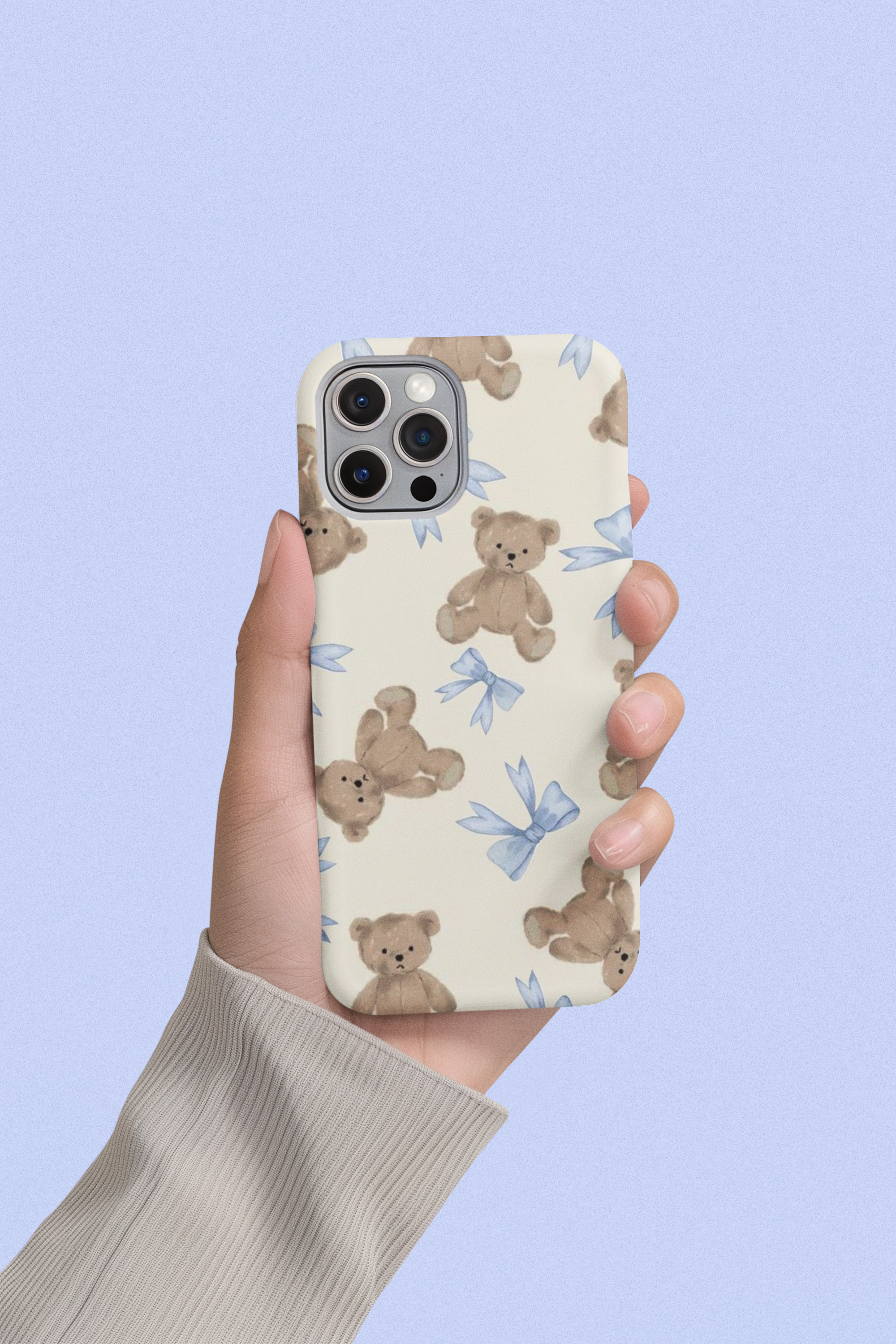 Teddy Bear Pattern Phone Case — Cute Blue Bow Baby Shower Gift