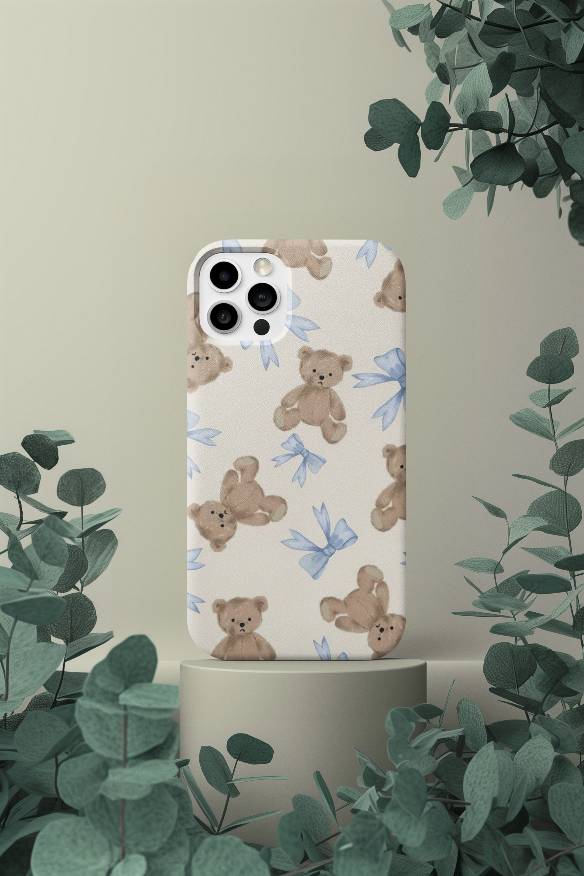 Teddy Bear Pattern Phone Case — Cute Blue Bow Baby Shower Gift